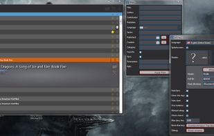 List of the books in the the library along with the filter window and settings window