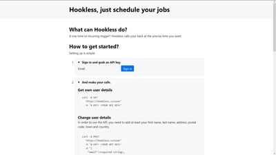 Hookless.co website with details made visible