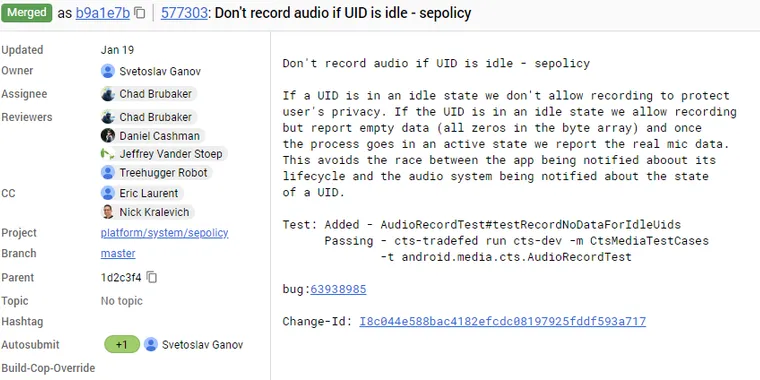 Next Android version will include idle microphone and camera recording protection image