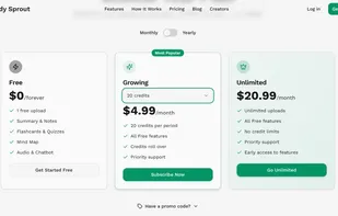 “Flexible and affordable credit-based plans for every student. Start free with one upload, upgrade anytime, and enjoy rollover credits or unlimited access.”
