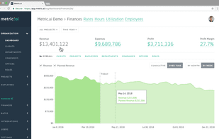 Finances Dashboard for Professional Services:
* Revenue
* Expenses
* Profit
* Profit Margin