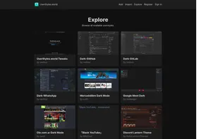 Explore page - dark theme