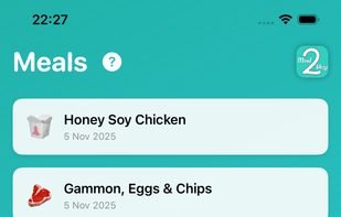 Screen to create your meals and store your receipes
