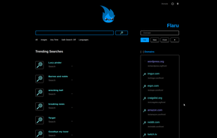 Flaru homepage in dark mode