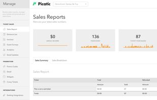 Picatic Event Management. Analyze how your event is performing and manage your entrance list.