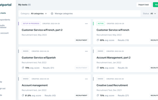 Testportal App main view with intuitive menu and all created tests at hand.
