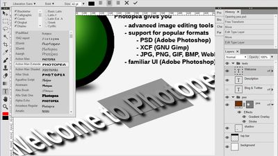 Editing text, many fonts available.