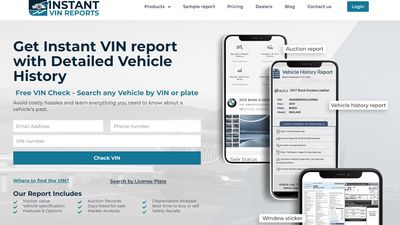 Instant VIN Reports Homepage