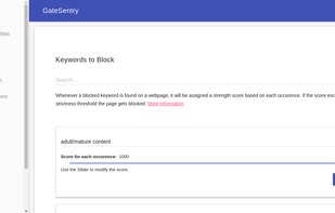 The keyword block page. Keywords if found on this page will cause it to be blocked.