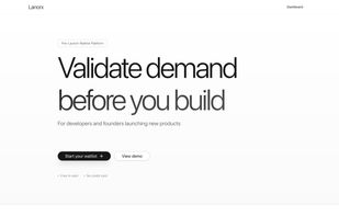 Lanorx Main Interface: "Validate demand before you build." A clean, focused home page designed to help you start your validation journey immediately.
