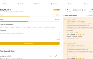 Journaling Hooks: Optional notes pinned to the day’s active house for pattern tracking