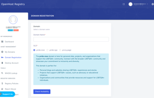 Openhost Domain registration portal