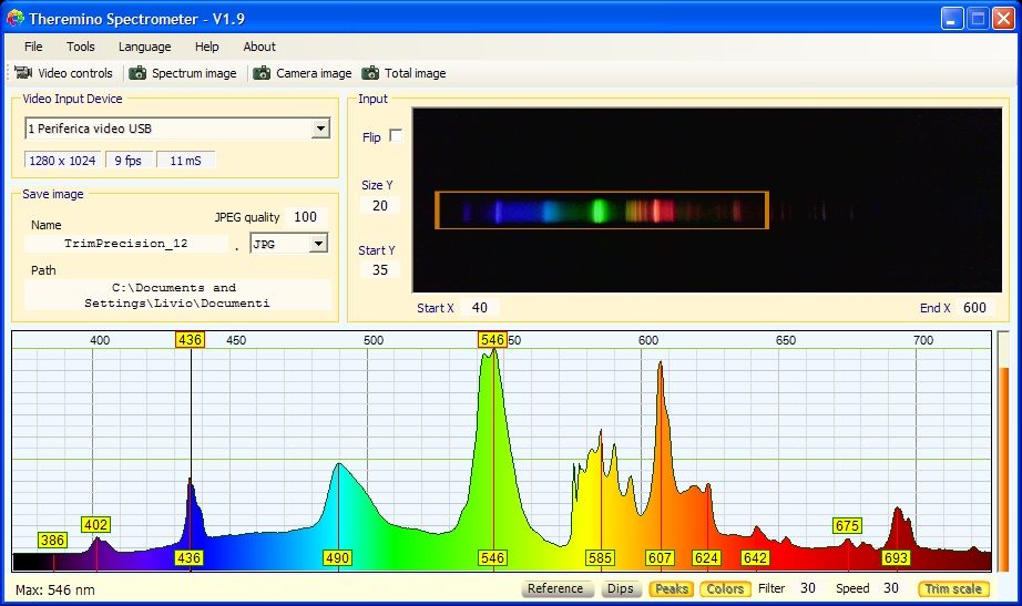 Theremino Spectrometer: Diffraction Gratting Spectroscopy acquisition ...