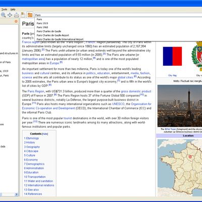 Kiwix viewing a page on Paris
