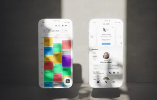Side-by-side view of Booklux booking software and customer app on smartphones.