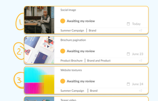 Filestage’s online proofing service includes free reviewer accounts for all your stakeholders. This gives them a clear list of every file awaiting their review, prioritized by the due date. And with automated reminders when deadlines are looming, you can rest assured that feedback will arrive on time, every time.