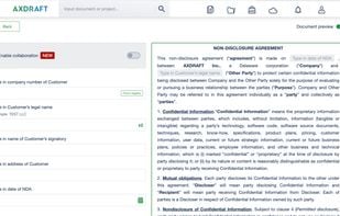 AXDRAFT integrates data from public registers and your internal databases directly into your document in seconds. 

On top of that data is automatically transferred into all transaction documents: NDA, sales agreement and order form - all completed in one click.

With AXDRAFT you will have fewer manual inputs and more accurate, up-to-date data.