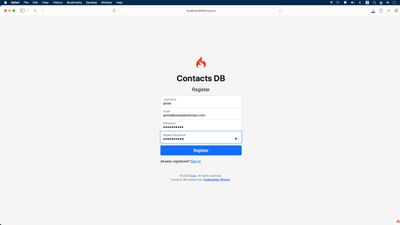 Signup screen of a web app created with Codeigniter Wizard