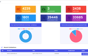 Dashboard of Emailverifier software