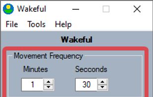 Choose how often you'd like movement to occur.
Once the PC is inactive for your preset time, Wakeful will send any inputs you have selected.