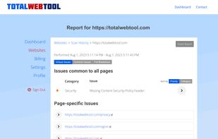 Detailed scan report to view items that need addressing.