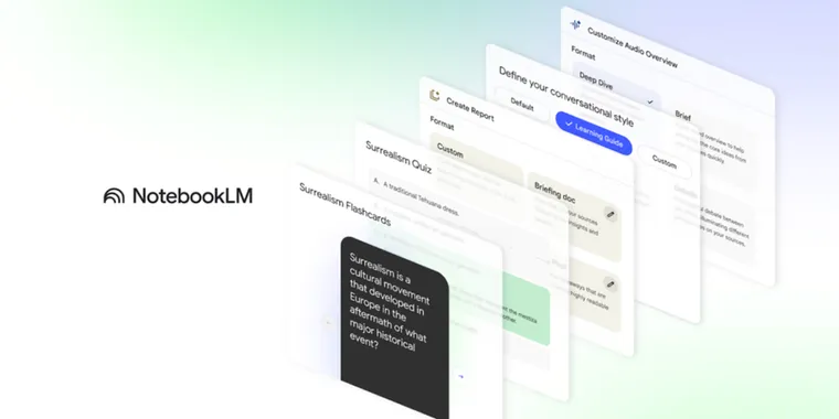 Google NotebookLM adds flashcards, quizzes, and new formats for Audio Overviews image