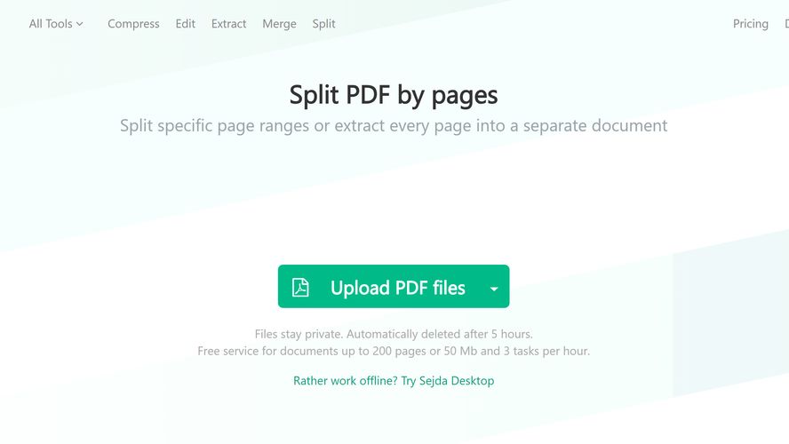 Sejda: Helps with your PDF tasks: edit existing text, split, merge ...