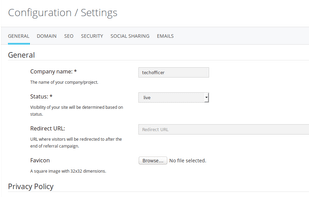 Settings page