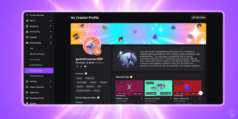 Twitch & StreamElements launch integrated sponsorship system and new Creator profiles image