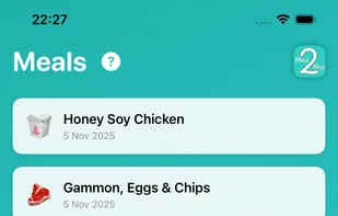 Screen to create your meals and store your receipes