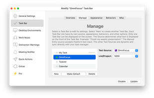 Task Bar lets you choose from a deep selection of 3rd-Party Task Managers and Todo List providers.