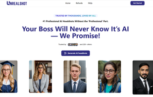 screenshot of unrealshot ai headshot generator 