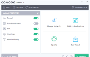 Main window in basic view, with the Manage Protection dashboard exposed