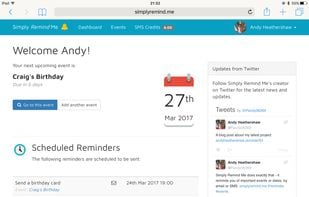 Your personal home page shows the next upcoming event, and the reminders for that event.
