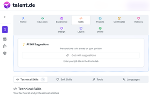 Talent.de Features: Skills Tab 
