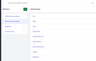 The content editing UI at commispark.com automatically adapts to repository content and is fully branch-enabled, making it easy to work on different content changes in parallel