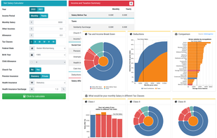A visual representation of the forms and charts from the German salary calculator.