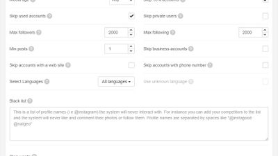 Filters tab has a lot of options which help you reach your target audience precisely. Here you restrict the bot to be in contact with accounts which match your interests. Using these filters enable you to get relevant Instagram followers to your niche. These followers are active and engaging, and they could be your future customers as well. 
