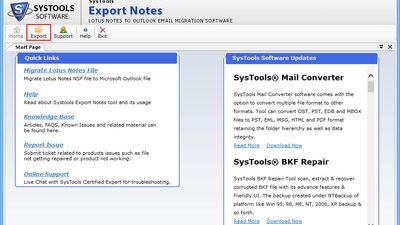 Initial Screen of SysTools Export Notes Software , Click on the export button to initialize the Process.