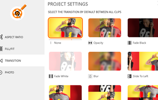 Add transitions, change aspect ration, duration and more for all clips in one click
