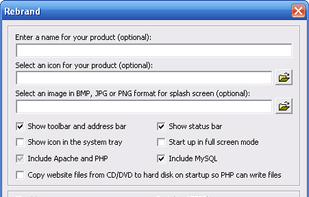 This window allows you to rebrand LitePXP with your product name, icon and splash screen image.
