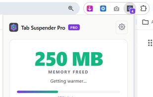 Popup: one-click “Suspend All Tabs” + memory freed