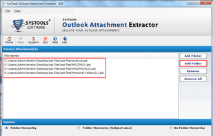 Insert the Outlook PST File or Folder by clicking on the “Add File”/”Add Folder” button.