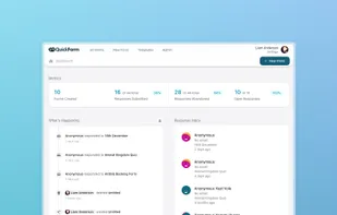 The QuickForm Dashboard, where you can view the latest form responses and activity on your account
