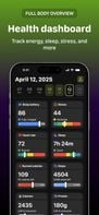Health dashboard where you can see your body battery, stress levels, sleep quality, heart rate and much more