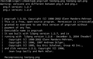 pngcrush running in gnome-terminal.