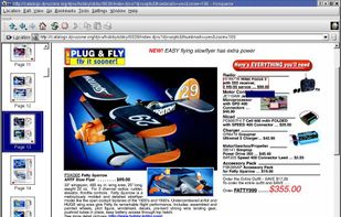 A page from a radio-controlled airplane catalog. This document was not scanned but converted directly from the original digital files. The pages are at 300dpi and occupy 71KB on average. The red frame around the text in the upper right corner is a highlighted hyperlink embedded in the DjVu document.