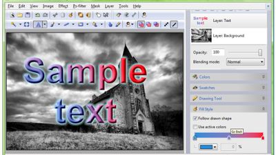 The text layer uses a bevel effect and an azure shadow effect