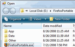 5. Click the Browse button and locate the Firefox Portable executable
