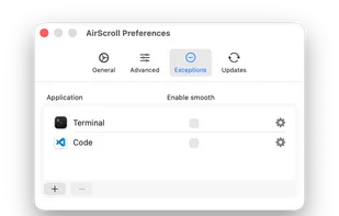 Per-app exceptions and settings